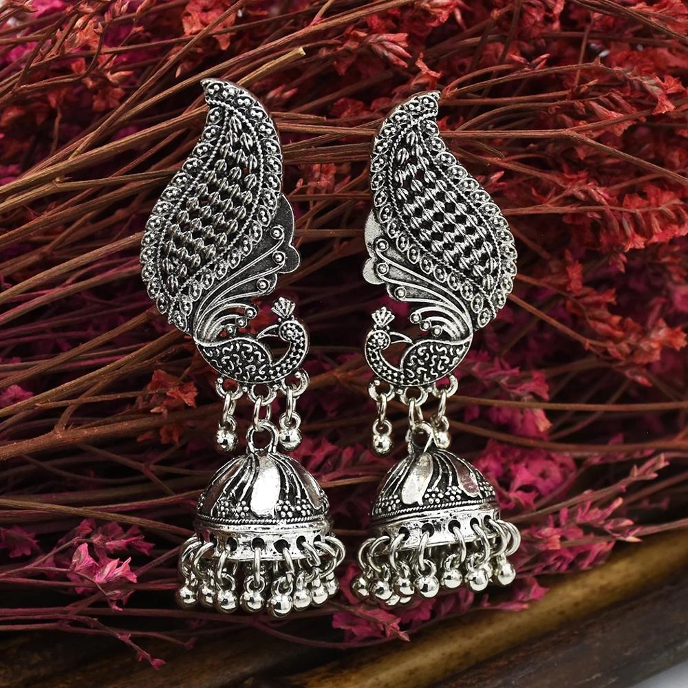 Ethnic Indian Fashion - Mulheres cor prata pavão indiano jóias