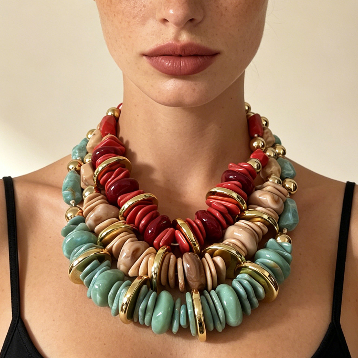 Ethnic Indian Fashion - Colar Choker de Resina com Contas