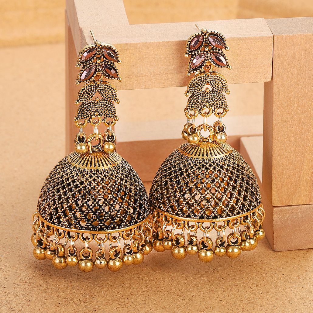 Ethnic Indian Fashion - Brincos étnicos de cor dourada grande,