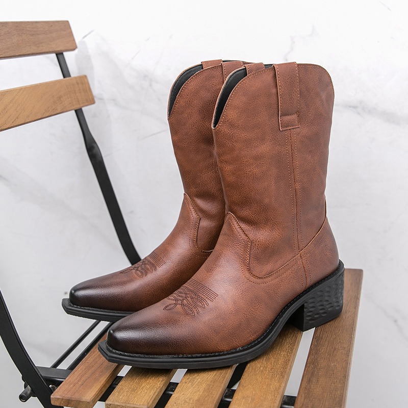 Ethnic And Fashion - Botas Masculinas Clássicas com Bordado Estilo