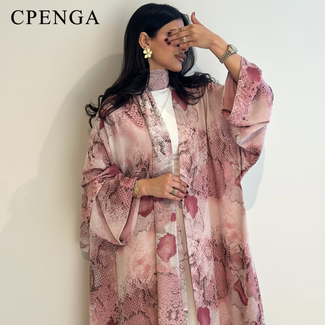 Abaya Aberta de Chiffon Rosa E - Abaya Modest Wear avaliação e preço